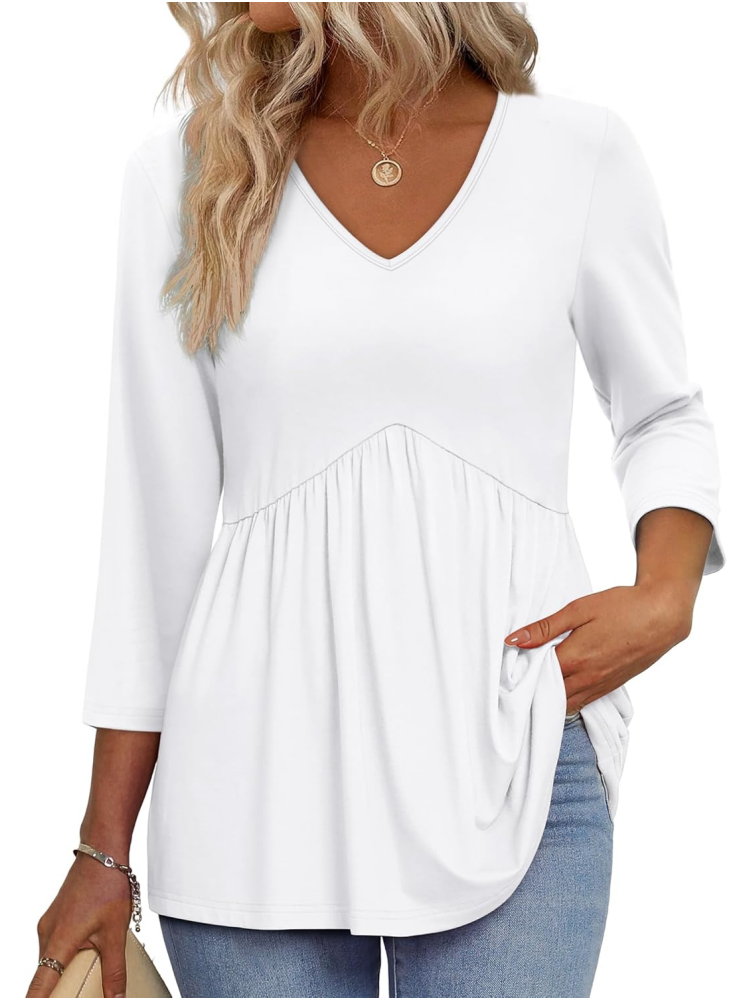 Limited time sale🔥Women's V-Neck 3/4 Sleeve Ruffled hem Top