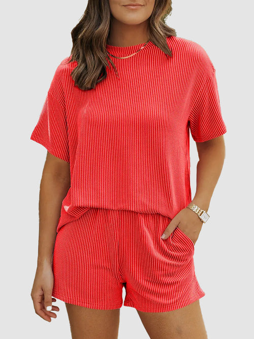 Women 2 Piece Summer Outfit Pocket Shorts Matching Set