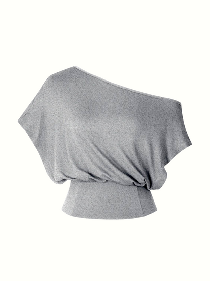 Limited Time Sale Women One Shoulder Split Slim Crop Short Sleeve Fashion Top