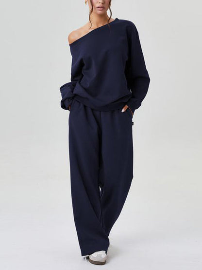 ✨Women's Off-Shoulder Long Sleeve Top & Wide-Leg Pants Set