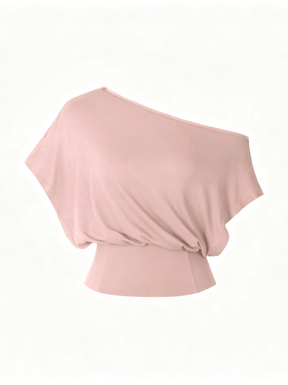 Limited Time Sale Women One Shoulder Split Slim Crop Short Sleeve Fashion Top