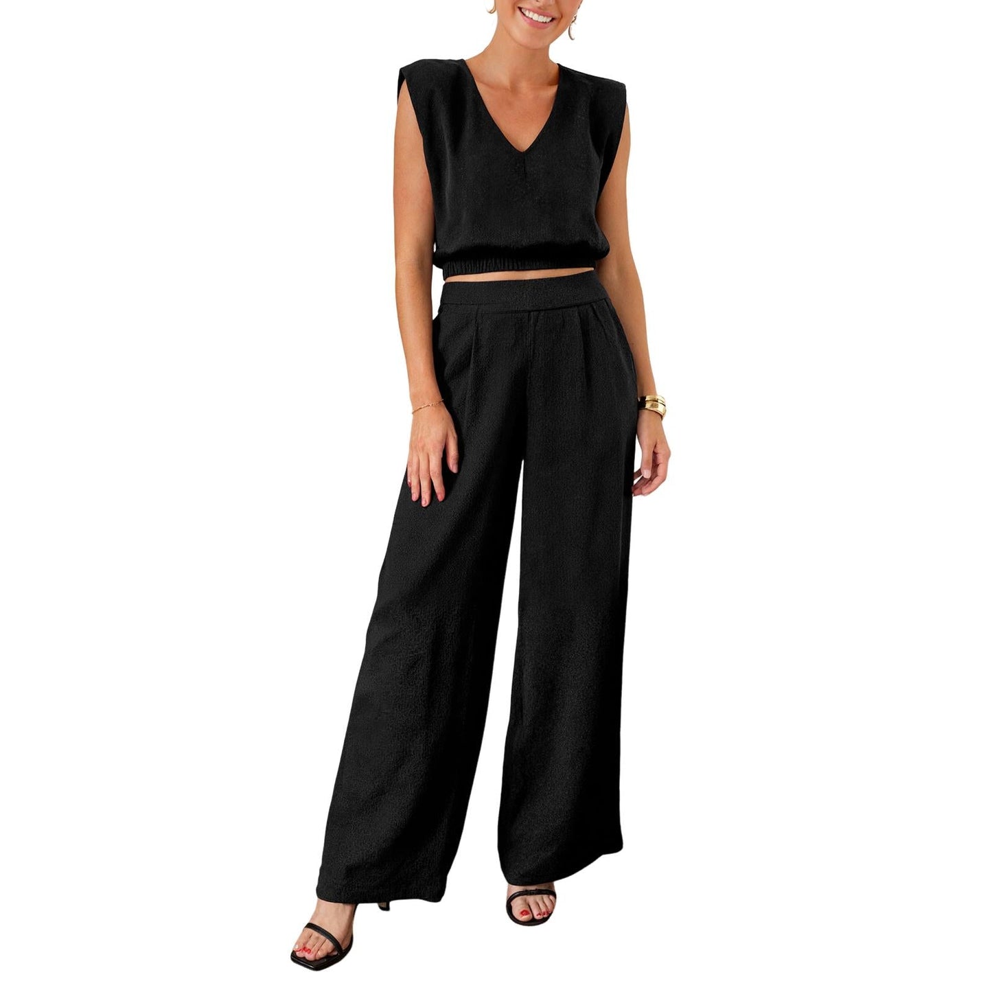 2026 Women's Summer 2-Piece Solid Color Tank Top & Wide Leg Pants Set