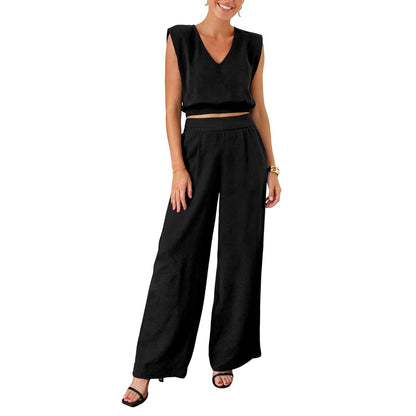 2026 Women's Summer 2-Piece Solid Color Tank Top & Wide Leg Pants Set