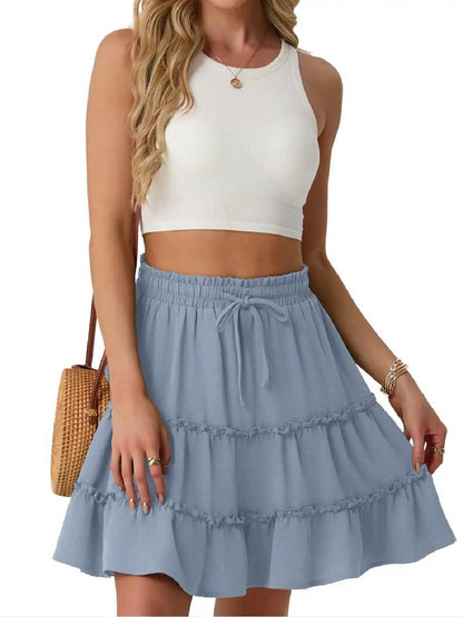 Women Flowy Skorts Built-in Shorts Floral Ruffle Tiered Skirts with Pockets