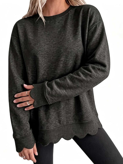Limited time sale🔥Women Oversized Long Sleeve Sweatshirt With Scallop Cuff And Hem