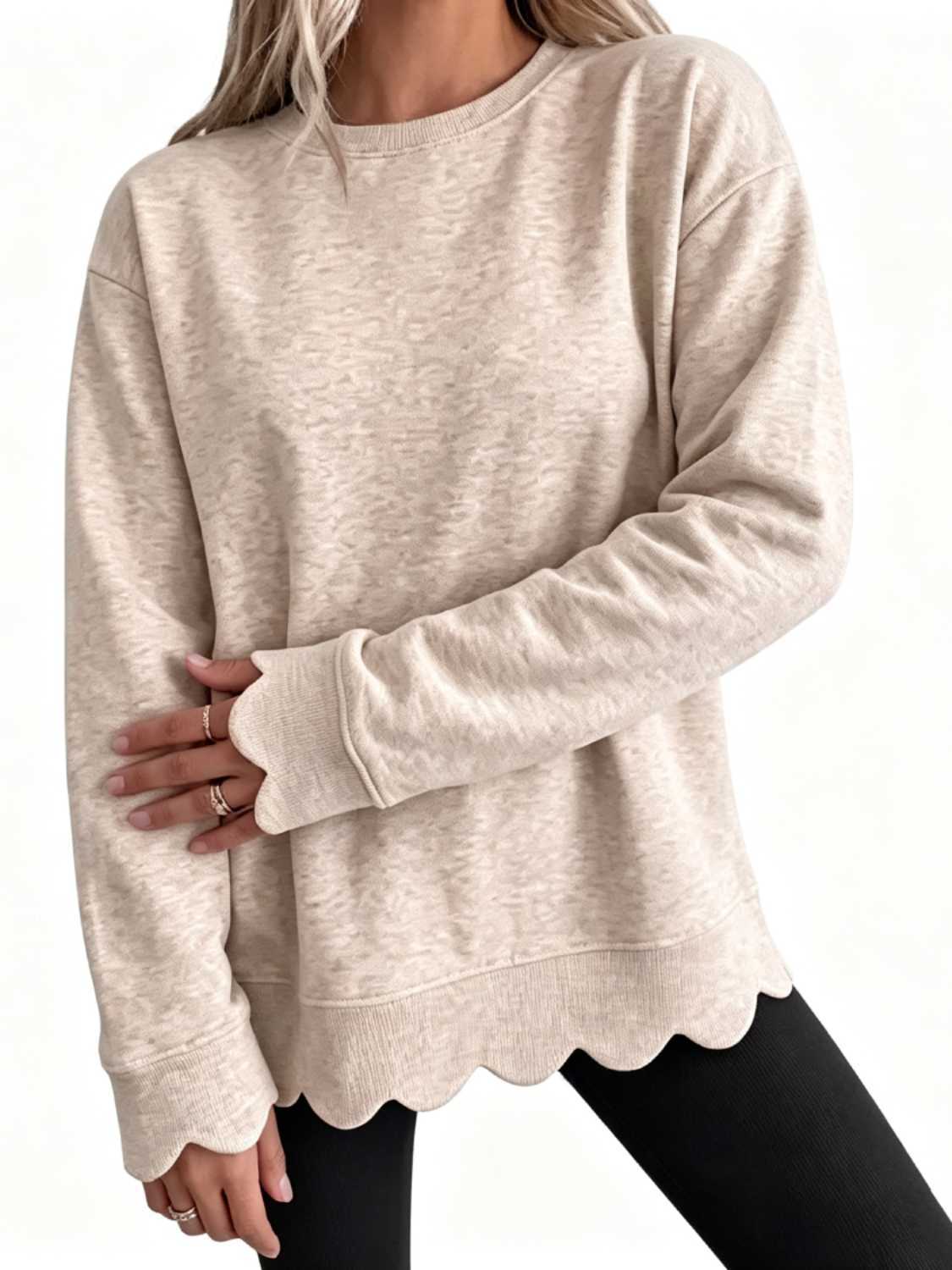 Limited time sale🔥Women Oversized Long Sleeve Sweatshirt With Scallop Cuff And Hem