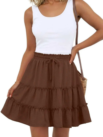 Women Flowy Skorts Built-in Shorts Floral Ruffle Tiered Skirts with Pockets