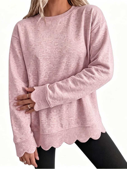 Limited time sale🔥Women Oversized Long Sleeve Sweatshirt With Scallop Cuff And Hem
