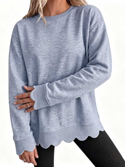 Limited time sale🔥Women Oversized Long Sleeve Sweatshirt With Scallop Cuff And Hem