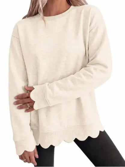 Limited time sale🔥Women Oversized Long Sleeve Sweatshirt With Scallop Cuff And Hem