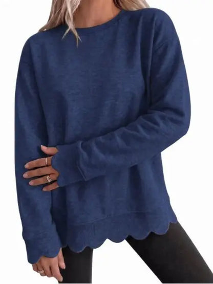 Limited time sale🔥Women Oversized Long Sleeve Sweatshirt With Scallop Cuff And Hem