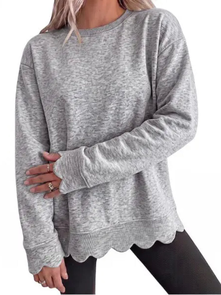 Limited time sale🔥Women Oversized Long Sleeve Sweatshirt With Scallop Cuff And Hem
