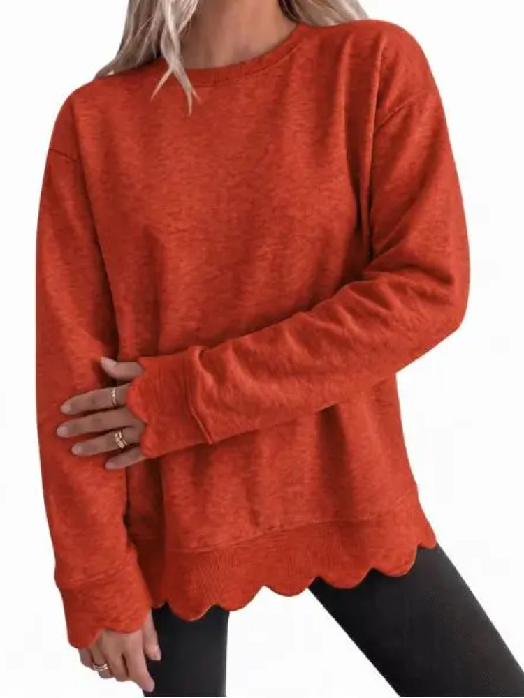 Limited time sale🔥Women Oversized Long Sleeve Sweatshirt With Scallop Cuff And Hem