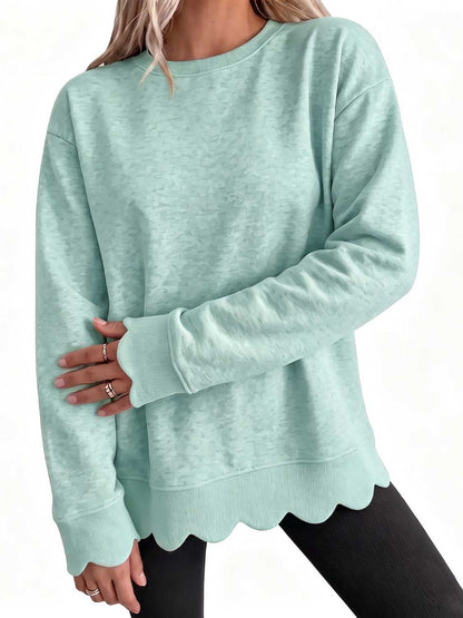 Limited time sale🔥Women Oversized Long Sleeve Sweatshirt With Scallop Cuff And Hem