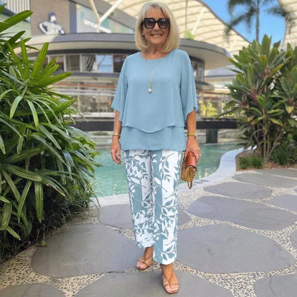 Trendy Green Print 3/4 Sleeve Two Piece Set