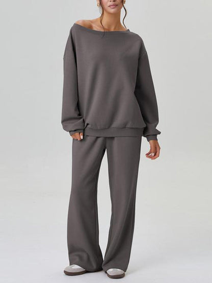 ✨Women's Off-Shoulder Long Sleeve Top & Wide-Leg Pants Set