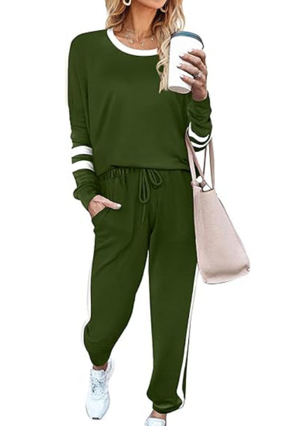 Limited time sale🔥Women's Contrast Color Cuffs Casual Sports Jogging Two-Piece Set