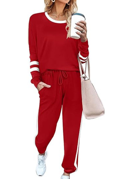 Limited time sale🔥Women's Contrast Color Cuffs Casual Sports Jogging Two-Piece Set