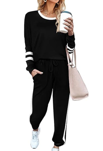 Limited time sale🔥Women's Contrast Color Cuffs Casual Sports Jogging Two-Piece Set