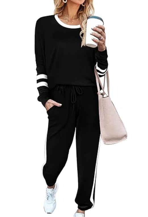Limited time sale🔥Women's Contrast Color Cuffs Casual Sports Jogging Two-Piece Set