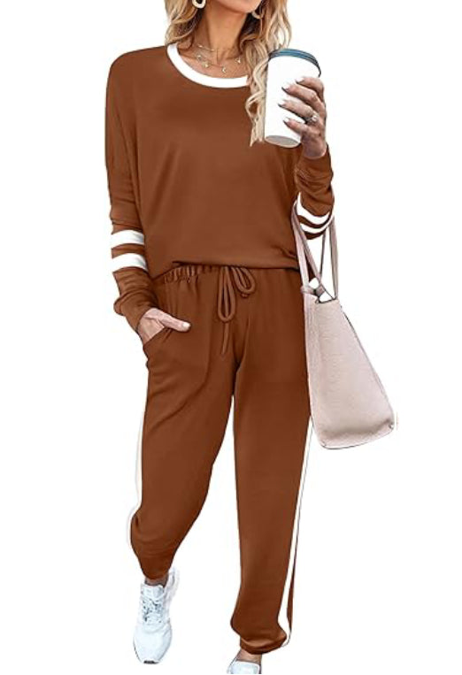 Limited time sale🔥Women's Contrast Color Cuffs Casual Sports Jogging Two-Piece Set