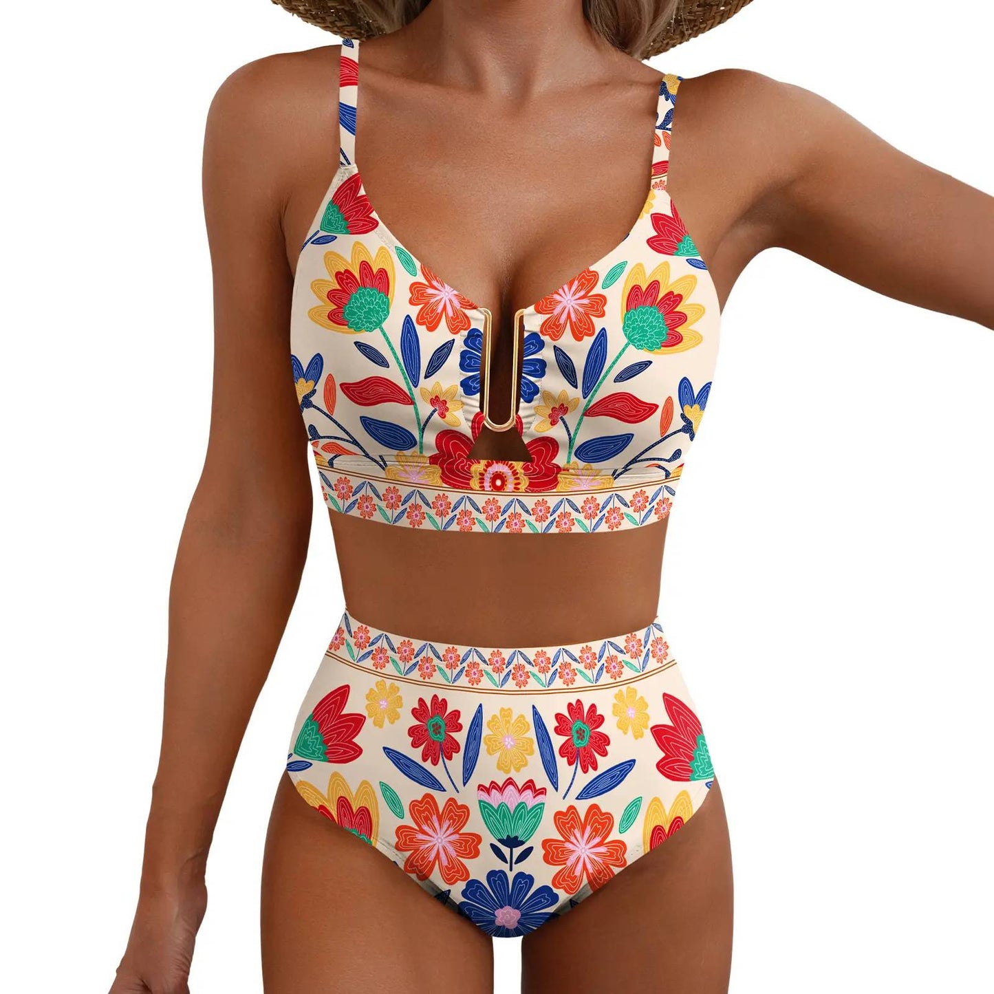 ⏰Hot Sale-Women's U-Wire Cutout Swimsuit High Waisted Textured 2 Piece Bikini Set