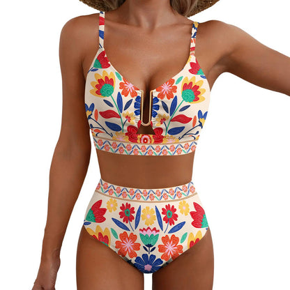 ⏰Hot Sale-Women's U-Wire Cutout Swimsuit High Waisted Textured 2 Piece Bikini Set