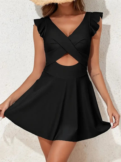 Limited time sale🔥Women's One Piece Swimsuit Ruffle Cutout Swimdress