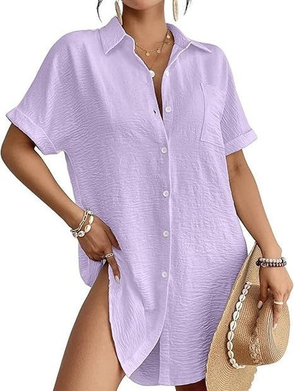 Women Swimsuit Coverup Shirt Dress Button Down Bathing Suit Cover Up Beach Outfits