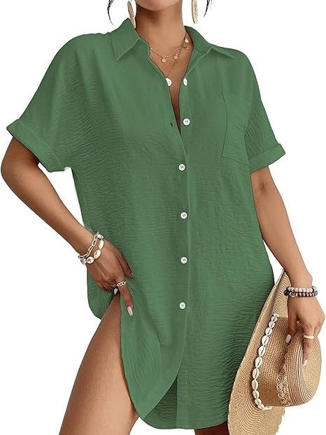 Women Swimsuit Coverup Shirt Dress Button Down Bathing Suit Cover Up Beach Outfits