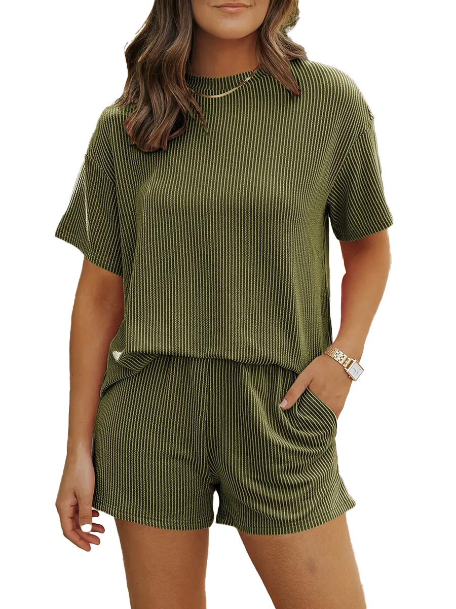 Women 2 Piece Summer Outfit Pocket Shorts Matching Set