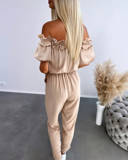 ✨Womens Off Shoulder Frill Hem Tied Detail Jumpsuit
