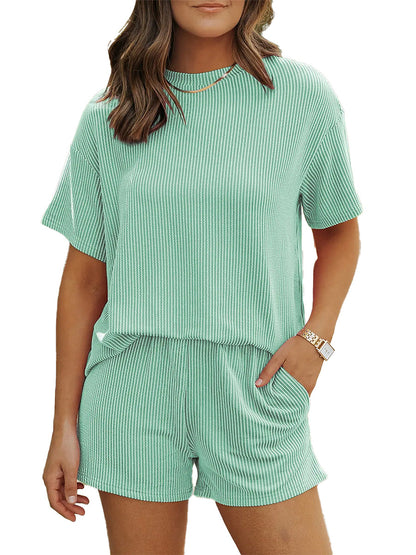 Women 2 Piece Summer Outfit Pocket Shorts Matching Set