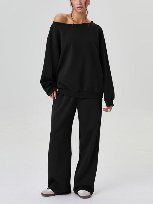 ✨Women's Off-Shoulder Long Sleeve Top & Wide-Leg Pants Set