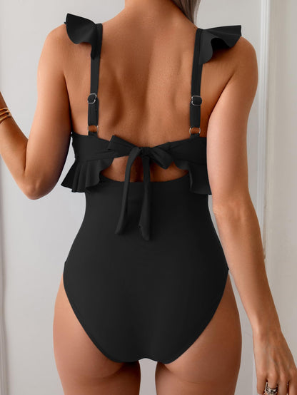 Limited time sale🔥Women Tummy Control Ruffle Bathing Suit V Neck Ruched Swim Suit