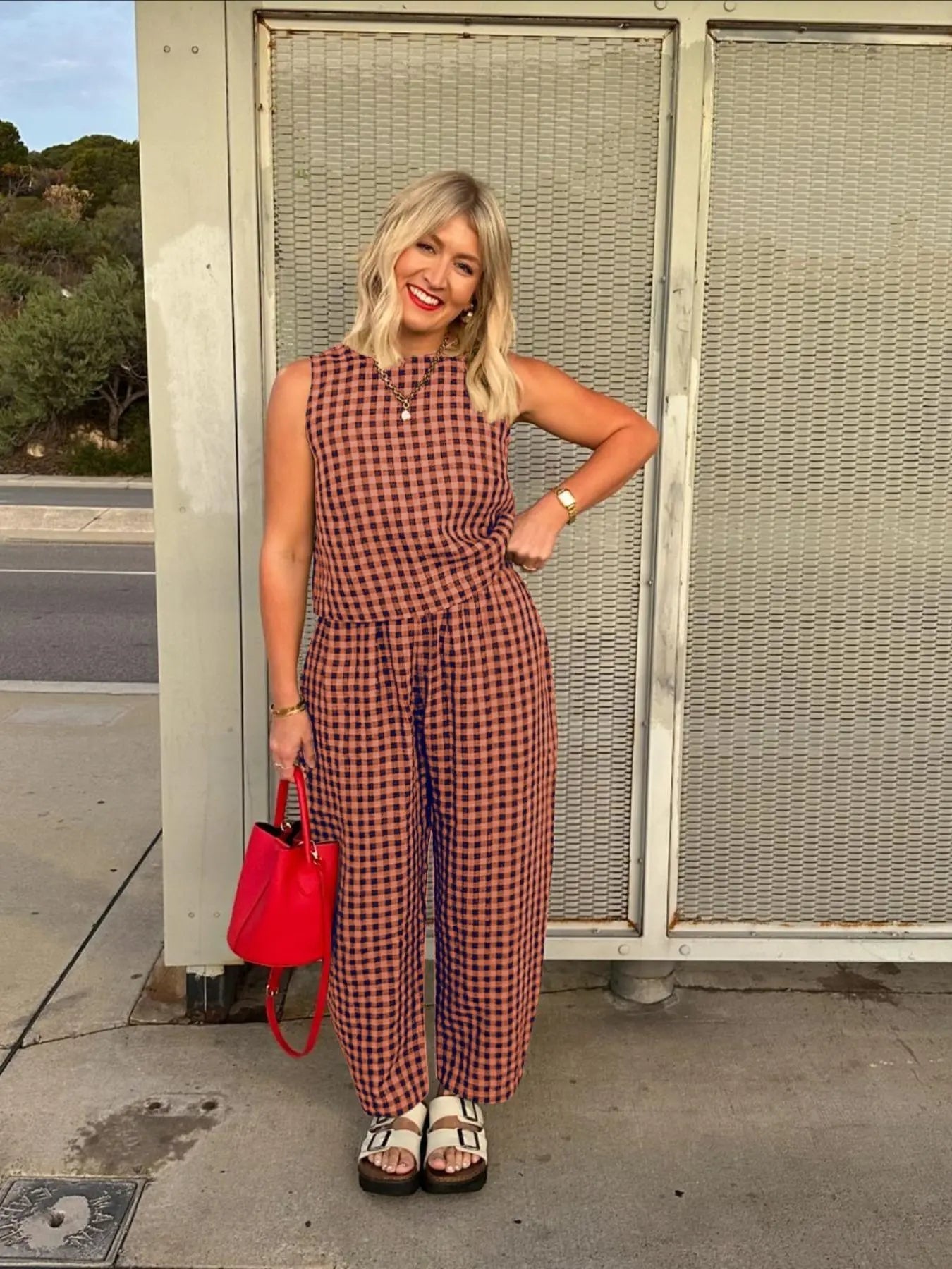 Limited time sale🔥Women's Gingham Sleeveless Tank Top & Barrel Pants Set