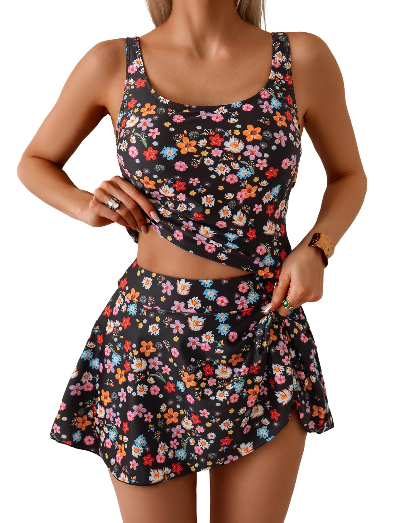 Limited time sale🔥Women's Tummy Control Two Piece Swimsuit High Waisted Tank Top with Swim Skirt