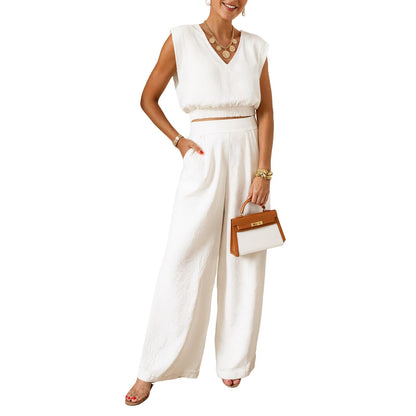 2026 Women's Summer 2-Piece Solid Color Tank Top & Wide Leg Pants Set