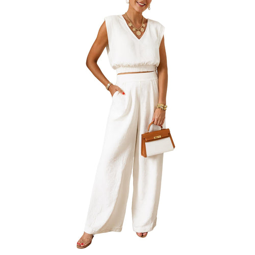 2026 Women's Summer 2-Piece Solid Color Tank Top & Wide Leg Pants Set