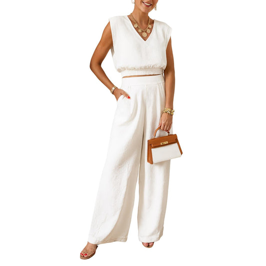 2026 Women's Summer 2-Piece Solid Color Tank Top & Wide Leg Pants Set