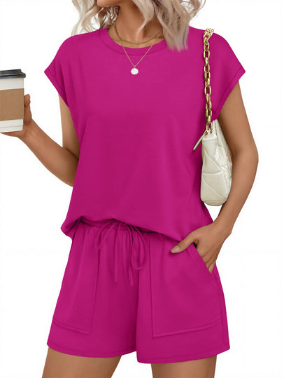 Two Piece Sets for Women Summer Crew Neck Lounge Short Sets