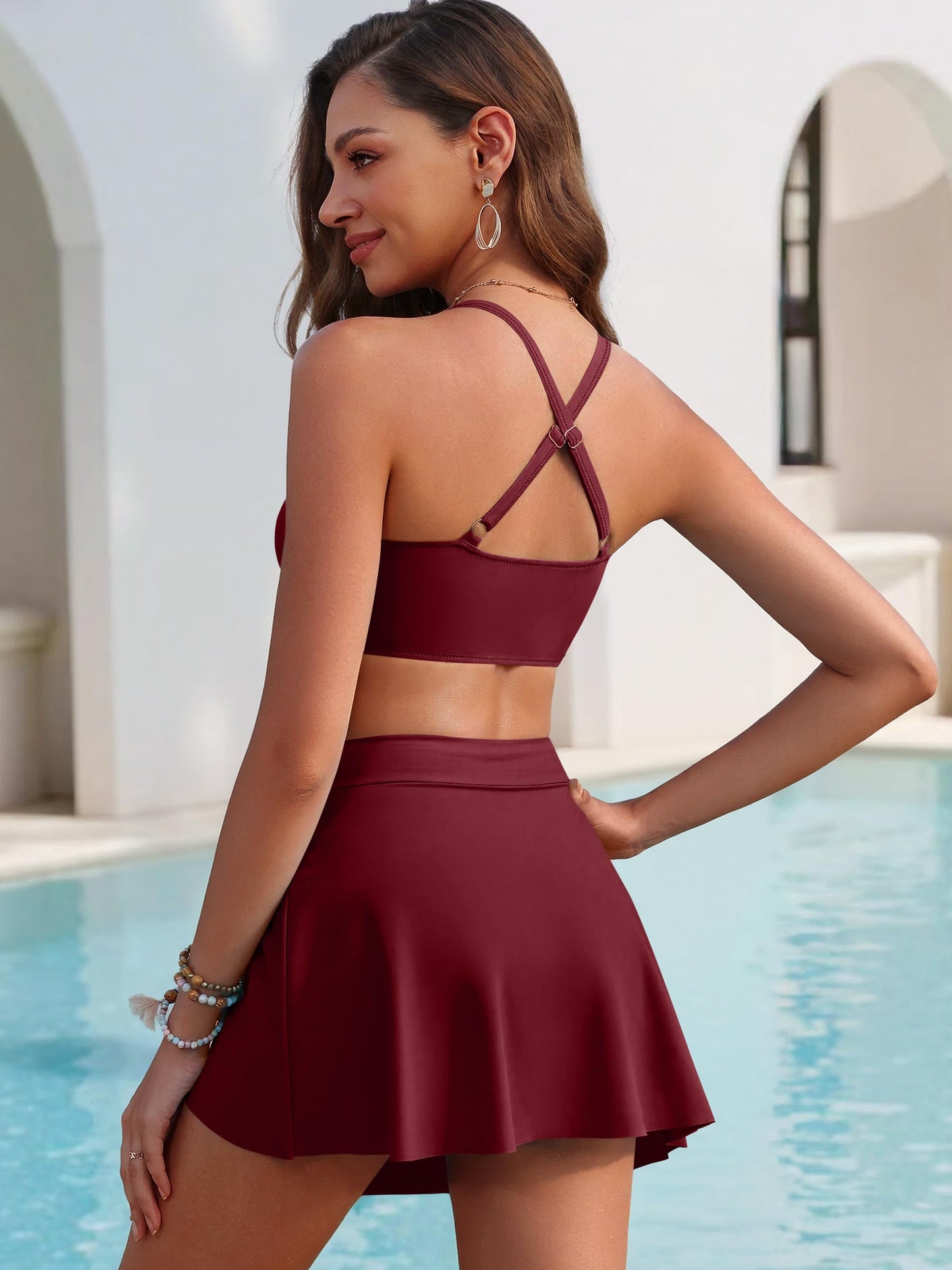 Womens Bikini Sets Two Piece Swim Skirt High Waisted Swimsuits