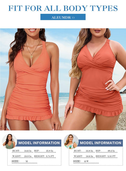 ⏰Hot Sale-Women Retro Tankini Swimdress Tummy Control Bathing Suits Two Piece