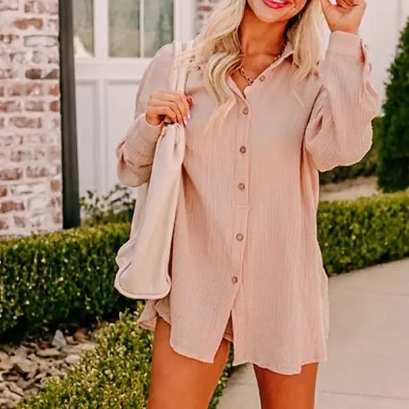 Limited time sale🔥Women's Gauze Button Long-Sleeved and Shorts Set