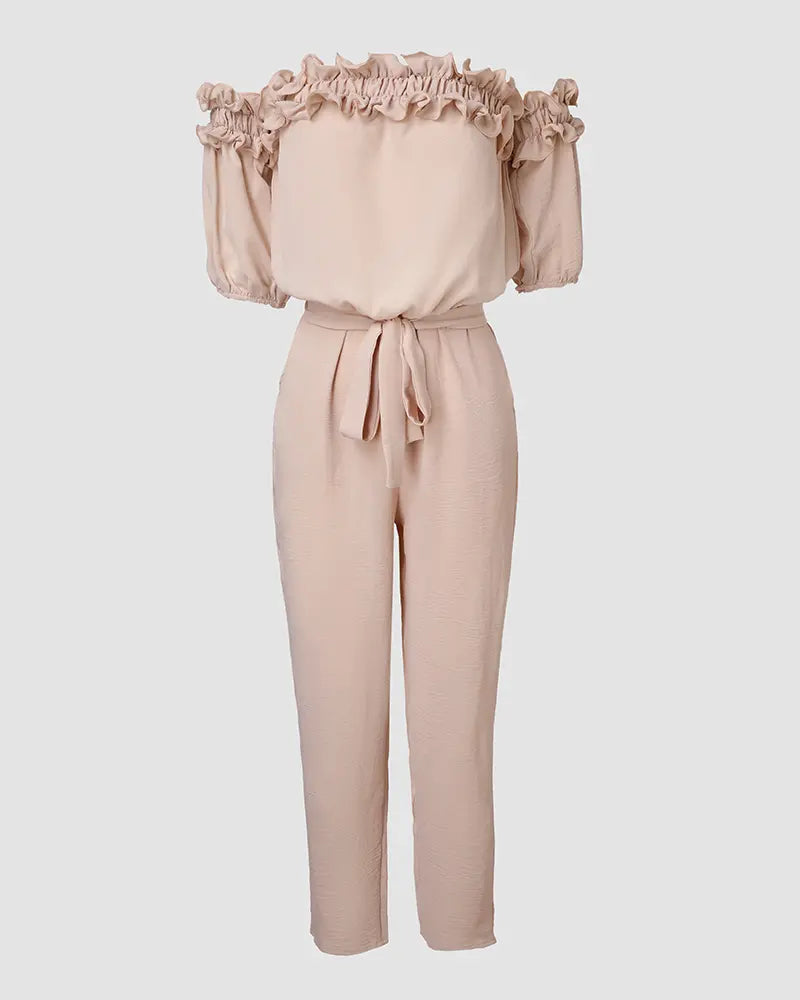 ✨Womens Off Shoulder Frill Hem Tied Detail Jumpsuit