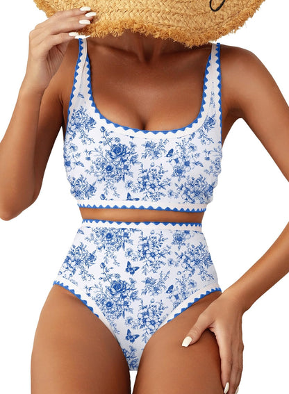 Women's Bikini Sets Floral Print Whip Stitch 2 Piece Swimsuits
