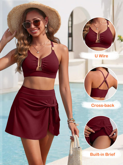 Womens Bikini Sets Two Piece Swim Skirt High Waisted Swimsuits