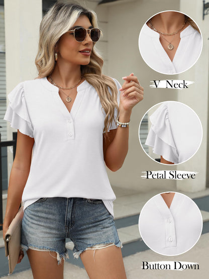 ✨Womens Casual Ruffle Short Sleeve V Neck Top Blouses