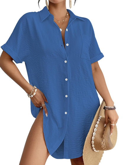 Women Swimsuit Coverup Shirt Dress Button Down Bathing Suit Cover Up Beach Outfits
