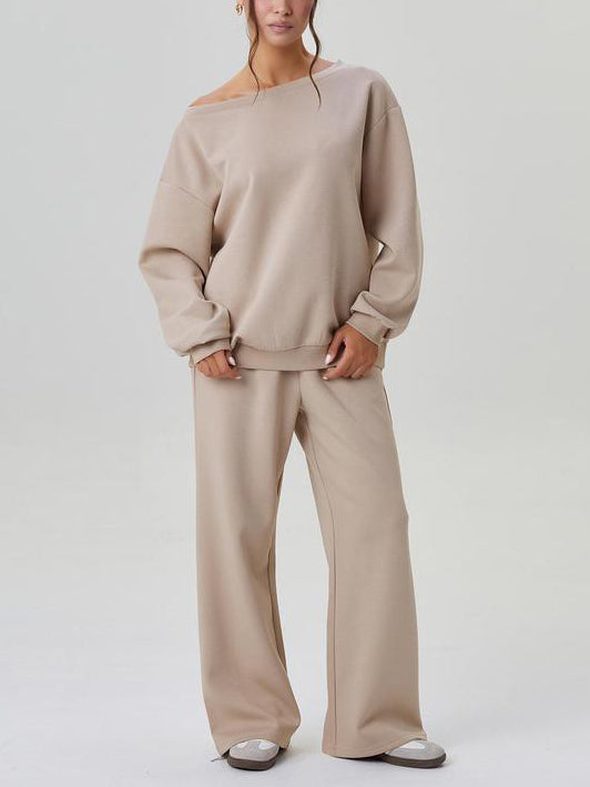 ✨Women's Off-Shoulder Long Sleeve Top & Wide-Leg Pants Set